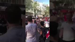 French people celebrating winning 2018 world cup on the street, naked men running.