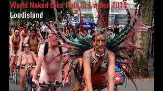 Completely naked cyclists at London World Naked Bike Ride 2018