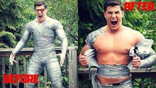 Bodybuilder Trapped in a DUCT TAPE Body Suit | Bodybuilder VS Crazy Duct Tape Challenge Fail