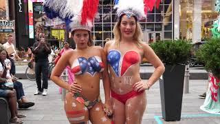 Naked girls in the crowded, Times Square, New York City, 2018
