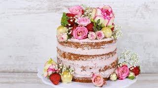 Naked Cake mit Rosen und Erdbeeren - Jubiläumstorte I Geburtstagstorte